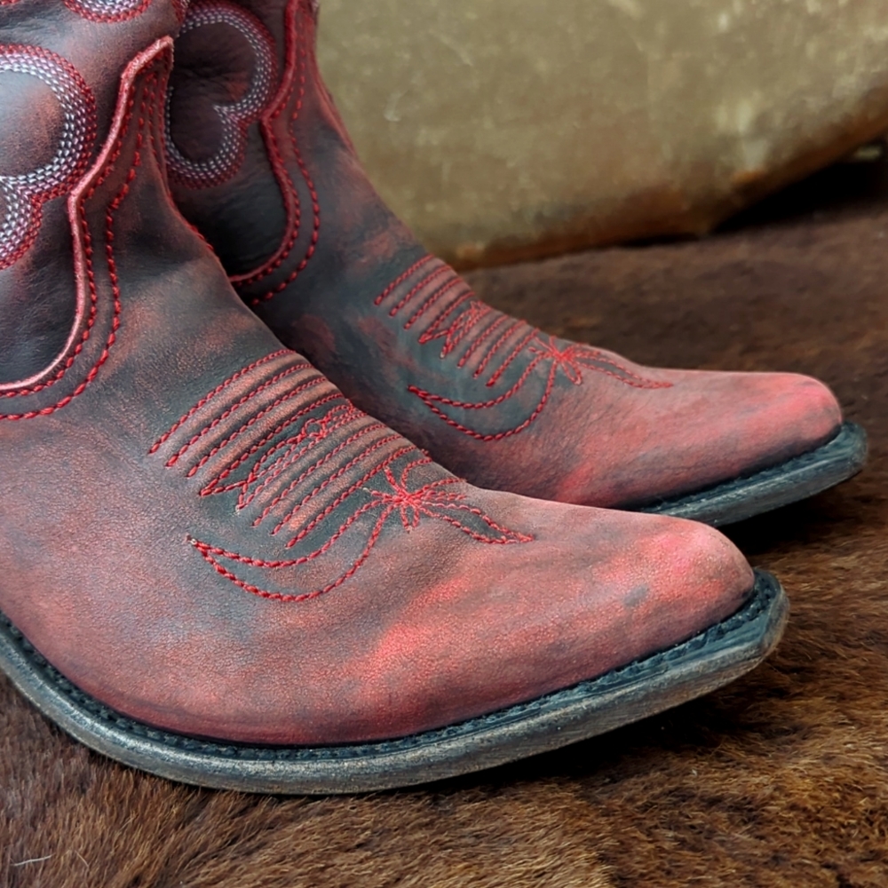 LIBERTY BLACK LB711219C Sienna classic snip toe cowgirl boot Vintage Rojo Red 7 - Picture 13 of 16